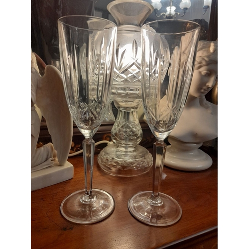 319 - A PAIR OF WATERFORD CRYSTAL MARQUIS CHAMPAGNE FLUTES, in excellent condition. 24cm tall x 7cm wide a... 