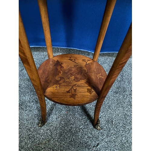 34 - AN EXCELLENT KINGWOOD INLAID MARBLE TOPPED SIDE TABLE, the marble top within raised pierced brass ga... 