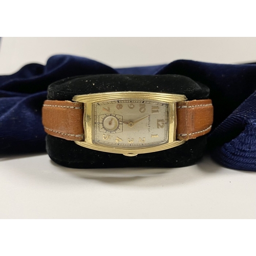 39 - A VINTAGE HAMILTON 14CT GOLD FILLED LINWOOD MEN'S WRISTWATCH, c.1938, the case is of Art Deco design... 