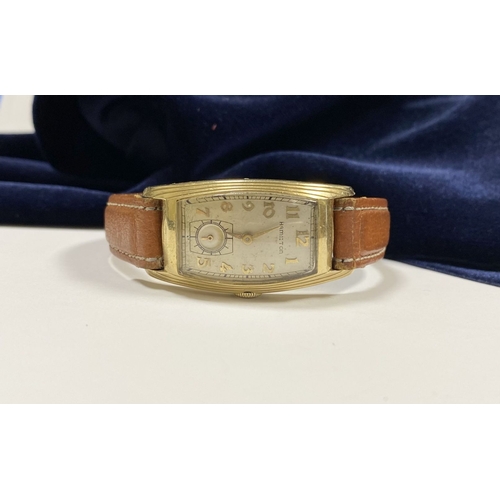 39 - A VINTAGE HAMILTON 14CT GOLD FILLED LINWOOD MEN'S WRISTWATCH, c.1938, the case is of Art Deco design... 