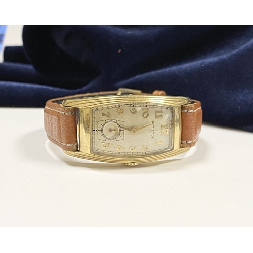 39 - A VINTAGE HAMILTON 14CT GOLD FILLED LINWOOD MEN'S WRISTWATCH, c.1938, the case is of Art Deco design... 