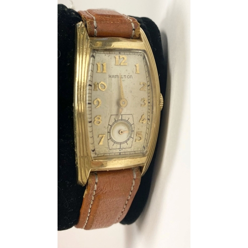 39 - A VINTAGE HAMILTON 14CT GOLD FILLED LINWOOD MEN'S WRISTWATCH, c.1938, the case is of Art Deco design... 