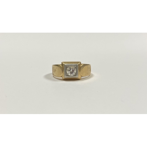 42 - A BEAUTIFUL 14CT YELLOW GOLD DIAMOND SOLITAIRE RING, with central round brilliant cut diamond in rai... 