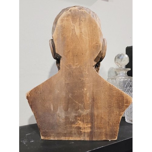 44 - A LARGE CARVED WOODEN BUST OF A BEARDED MAN, the solid piece of wood is carved to the front & sides;... 