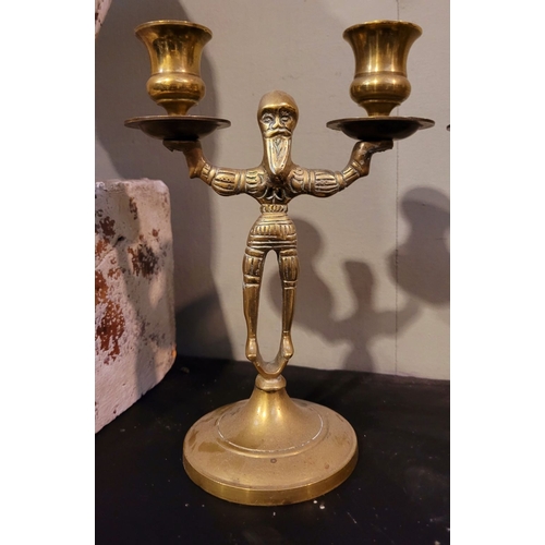 54 - A PAIR OF 19TH CENTURY BRASS CANDELABRA CANDLESTICKS IN THE FORM OF BEARDED MEN, possibly Russian, t... 