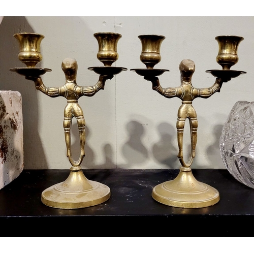 54 - A PAIR OF 19TH CENTURY BRASS CANDELABRA CANDLESTICKS IN THE FORM OF BEARDED MEN, possibly Russian, t... 