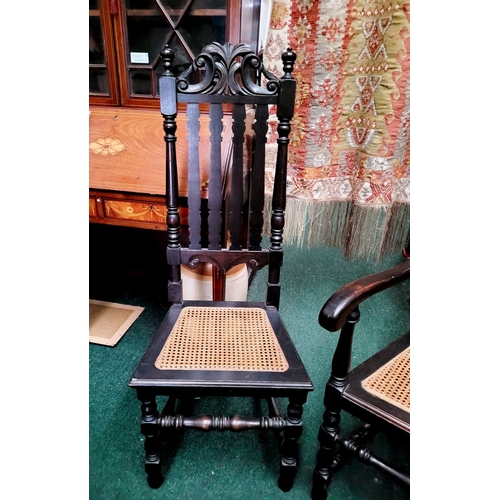 61 - TWO ANTIQUE WILLIAM & MARY EBONISED SPINDLE BACK CHAIRS, one an armchair the other a open chair. Eac... 