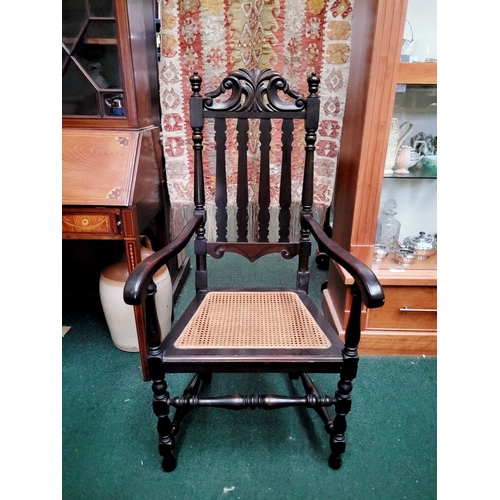 61 - TWO ANTIQUE WILLIAM & MARY EBONISED SPINDLE BACK CHAIRS, one an armchair the other a open chair. Eac... 