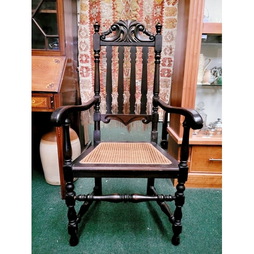 61 - TWO ANTIQUE WILLIAM & MARY EBONISED SPINDLE BACK CHAIRS, one an armchair the other a open chair. Eac... 