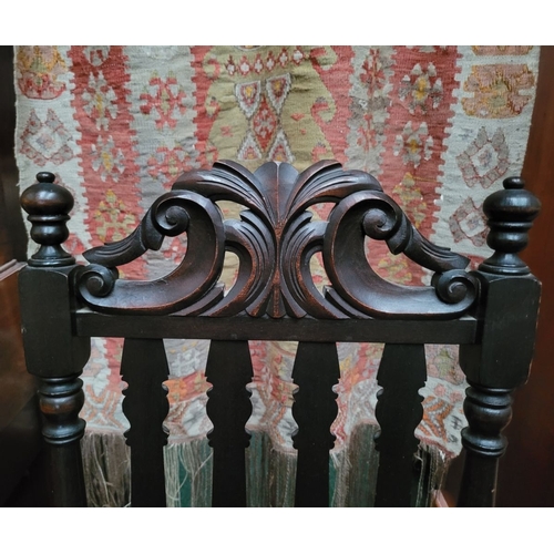 61 - TWO ANTIQUE WILLIAM & MARY EBONISED SPINDLE BACK CHAIRS, one an armchair the other a open chair. Eac... 