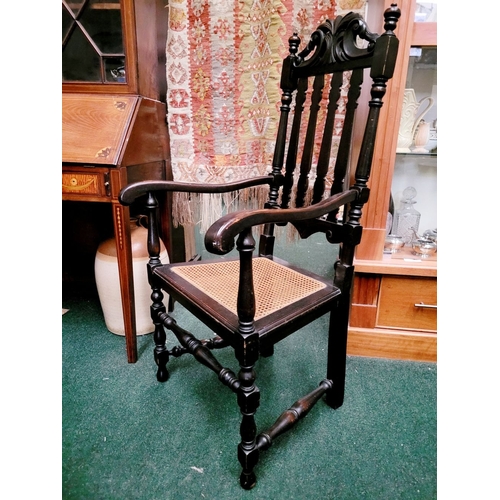 61 - TWO ANTIQUE WILLIAM & MARY EBONISED SPINDLE BACK CHAIRS, one an armchair the other a open chair. Eac... 