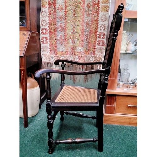 61 - TWO ANTIQUE WILLIAM & MARY EBONISED SPINDLE BACK CHAIRS, one an armchair the other a open chair. Eac... 