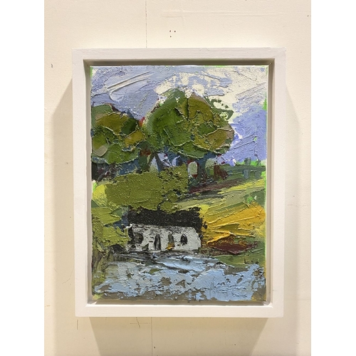 63 - MARTIN STONE (Irish, 20th Century), ‘RIVERLAND’, oil on canvas, signed lower right, inscribed verso ... 