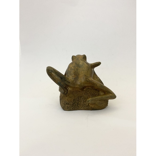 70 - PIERRE CHENET FOUNDRY (FRENCH, 20TH CENTURY), bronze sculpture in the form of a frog on stone, with ... 