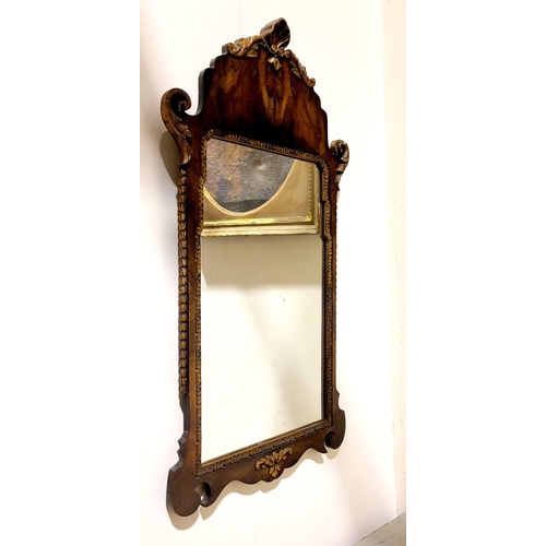 72 - A GOOD QUALITY EARLY 20TH CENTURY GEORGIAN STYLE WALNUT & GILTWOOD MIRROR, lovely scroll shape to th... 