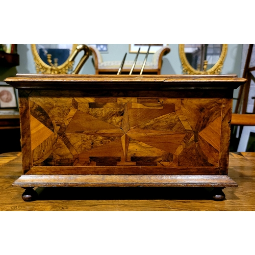 25 - A BEAUTIFUL TUNBRIDGE WARE STYLE MARQUETRY INLAID SEWING BOX SLOPE, the top with a central padded fa... 