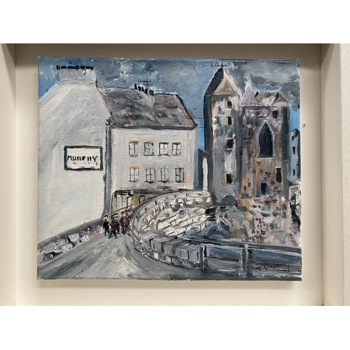 114 - TERRY DELANEY (Irish, 20th Century), “SOUTH MAIN STREET CORK”, oil on canvas, signed lower right, in... 