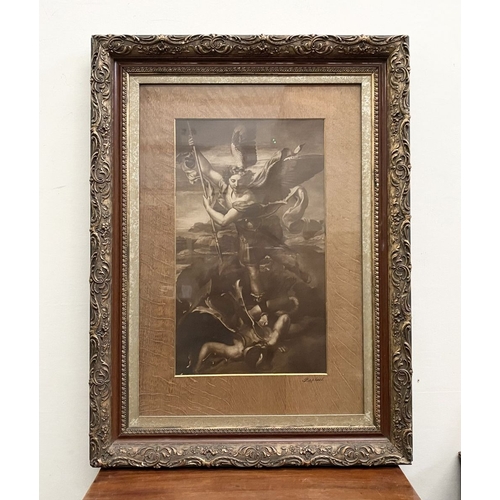 115 - A FRAMED PRINT OF 'SAINT MICHAEL VANQUISHING SATAN/ ST. MICHEL TERRASSANT SATAN' RAPHAEL (Italian, 1... 