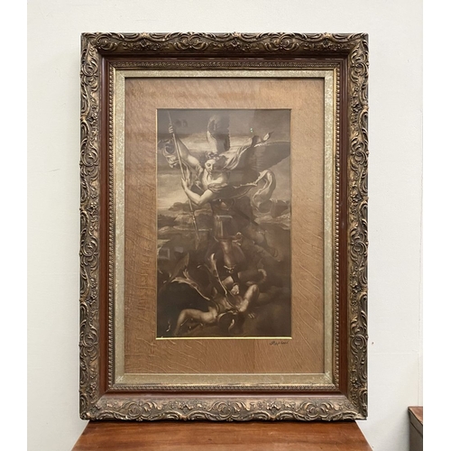 115 - A FRAMED PRINT OF 'SAINT MICHAEL VANQUISHING SATAN/ ST. MICHEL TERRASSANT SATAN' RAPHAEL (Italian, 1... 