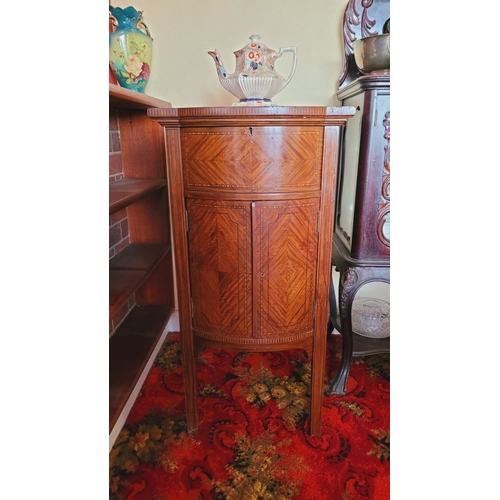 137 - A NEATLY SIZED VERY GOOD QUALITY INLAID BOW FRONTED MAHOGANY INLAID CABINET, the deep cabinet is dec... 