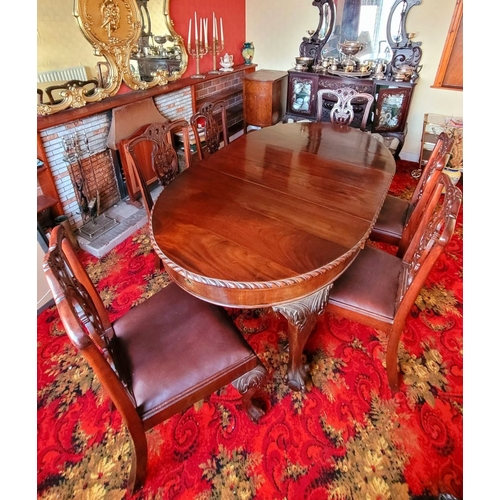 138 - A VERY GOOD 19TH CENTURY IRISH CHIPPENDALE STYLE SOLID QUALITY MAHOGANY OVAL SHAPED DINING TABLE, wi... 