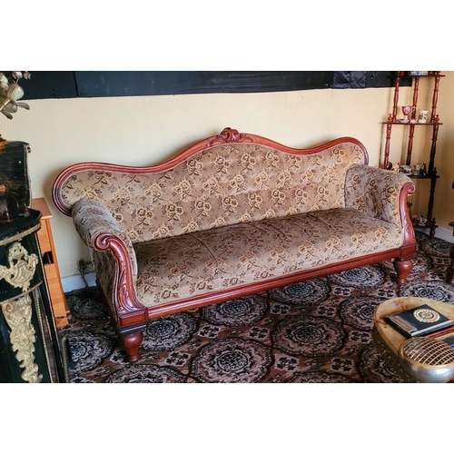 143 - A GOOD QUALITY LATE 19TH CENTURY MAHOGANY FRAMED FOUR PERSON SETTEE, with serpentine shaped back dec... 