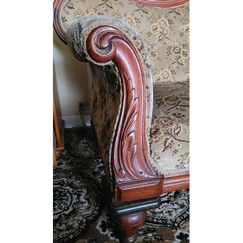 143 - A GOOD QUALITY LATE 19TH CENTURY MAHOGANY FRAMED FOUR PERSON SETTEE, with serpentine shaped back dec... 