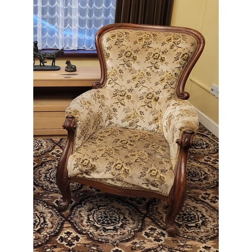 165 - A GOOD QUALITY LARGE LATE 19TH CENTURY LOUIS PHILIPPE STYLE ARMCHAIR, with scrolling work detail to ... 