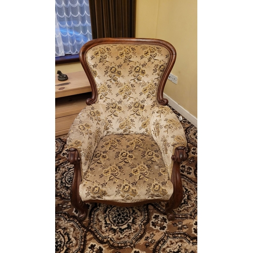 165 - A GOOD QUALITY LARGE LATE 19TH CENTURY LOUIS PHILIPPE STYLE ARMCHAIR, with scrolling work detail to ... 