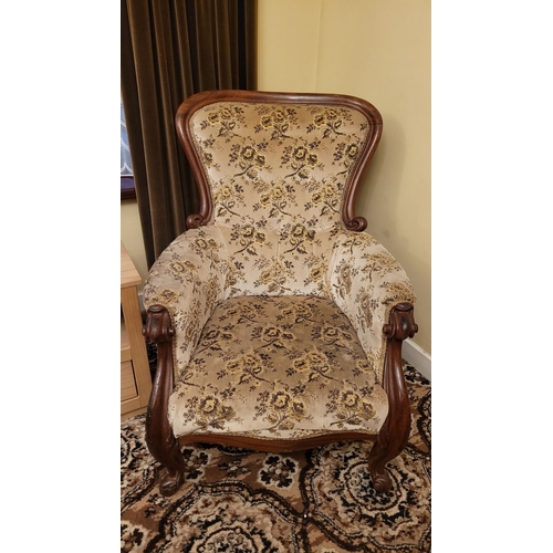 165 - A GOOD QUALITY LARGE LATE 19TH CENTURY LOUIS PHILIPPE STYLE ARMCHAIR, with scrolling work detail to ... 