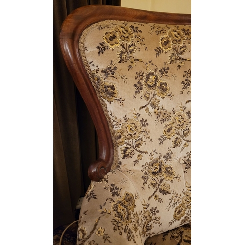 165 - A GOOD QUALITY LARGE LATE 19TH CENTURY LOUIS PHILIPPE STYLE ARMCHAIR, with scrolling work detail to ... 