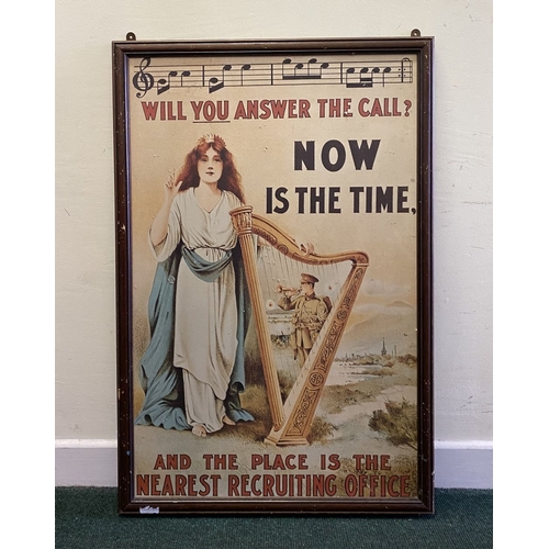 168 - A FRAMED REPRODUCTION IRISH WWI RECRUITMENT POSTER, reading ‘Will you answer the call? Now is the ti... 