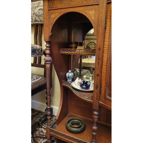 169 - AN EXCEPTIONAL SHERATON REVIVAL SATINWOOD INLAID & PAINTED MIRROR BACKED CHIFFONIER SIDEBOARD, a bea... 