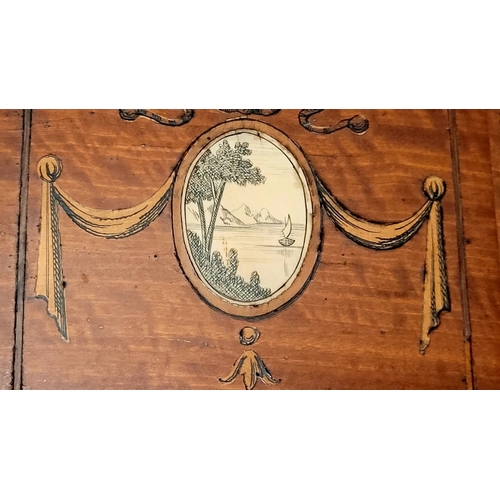 169 - AN EXCEPTIONAL SHERATON REVIVAL SATINWOOD INLAID & PAINTED MIRROR BACKED CHIFFONIER SIDEBOARD, a bea... 