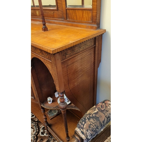 169 - AN EXCEPTIONAL SHERATON REVIVAL SATINWOOD INLAID & PAINTED MIRROR BACKED CHIFFONIER SIDEBOARD, a bea... 