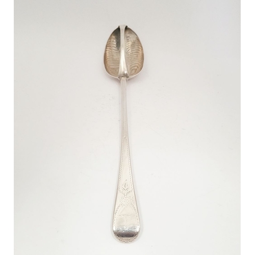 18 - A VERY FINE GEORGE III SILVER STRAINER SPOON, London, date letter for 1792, and maker’s mark for Geo... 