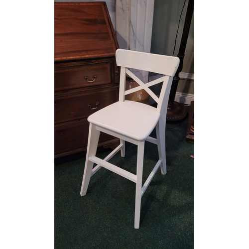 184 - AN IKEA INGOLF JUNIOR HIGH-CHAIR, white painted chair, made for a child too big for the typical high... 