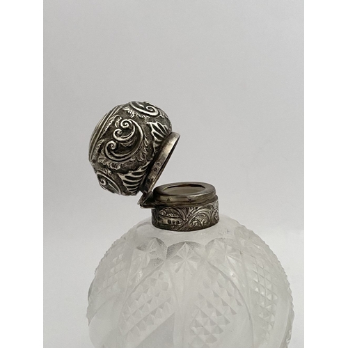 21 - A BEAUTIFUL VICTORIAN CUT GLASS SILVER TOPPED SCENT BOTTLE, Hallmarked JB, possibly Jane Brownett, L... 