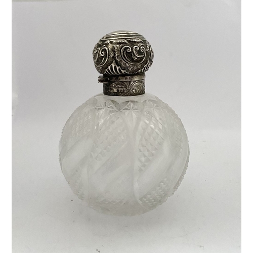 21 - A BEAUTIFUL VICTORIAN CUT GLASS SILVER TOPPED SCENT BOTTLE, Hallmarked JB, possibly Jane Brownett, L... 