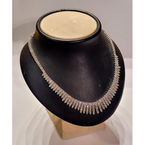 24 - A STUNNING 18CT WHITE GOLD DIAMOND ENCRUSTED FRINGE STYLE NECKLACE, encrusted with approximately 26c... 