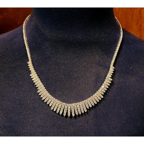 24 - A STUNNING 18CT WHITE GOLD DIAMOND ENCRUSTED FRINGE STYLE NECKLACE, encrusted with approximately 26c... 