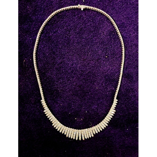 24 - A STUNNING 18CT WHITE GOLD DIAMOND ENCRUSTED FRINGE STYLE NECKLACE, encrusted with approximately 26c... 