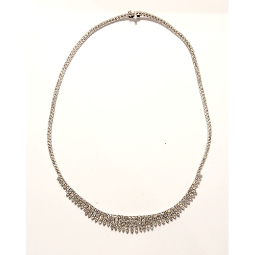 24 - A STUNNING 18CT WHITE GOLD DIAMOND ENCRUSTED FRINGE STYLE NECKLACE, encrusted with approximately 26c... 