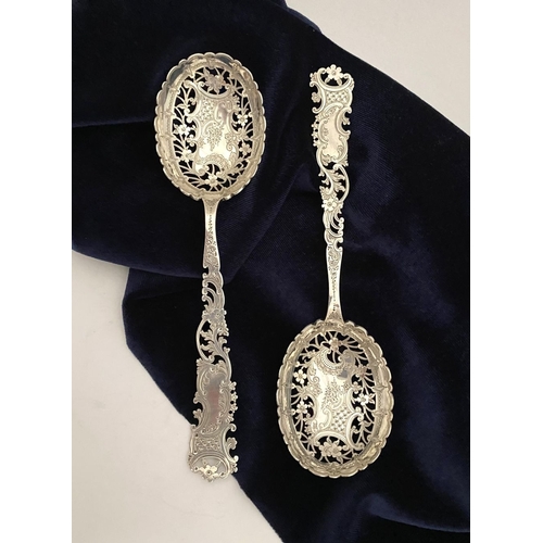 3 - AN ATTRACTIVE PAIR OF VICTORIAN SILVER BERRY SPOONS, Hallmarked Atkin Brothers, Truro Works, Matilda... 