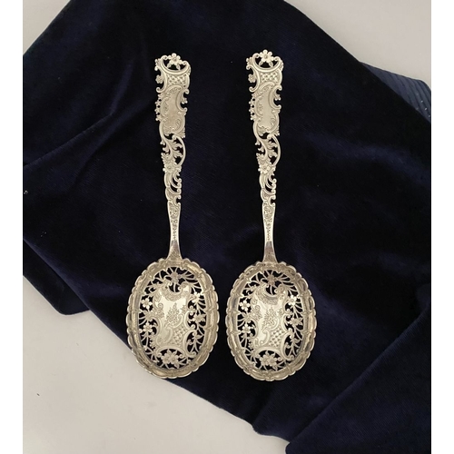 3 - AN ATTRACTIVE PAIR OF VICTORIAN SILVER BERRY SPOONS, Hallmarked Atkin Brothers, Truro Works, Matilda... 