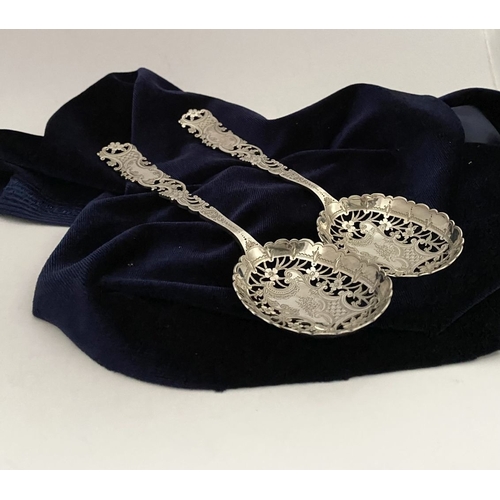 3 - AN ATTRACTIVE PAIR OF VICTORIAN SILVER BERRY SPOONS, Hallmarked Atkin Brothers, Truro Works, Matilda... 