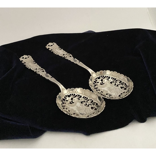 3 - AN ATTRACTIVE PAIR OF VICTORIAN SILVER BERRY SPOONS, Hallmarked Atkin Brothers, Truro Works, Matilda... 