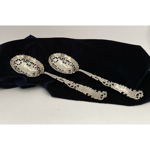 3 - AN ATTRACTIVE PAIR OF VICTORIAN SILVER BERRY SPOONS, Hallmarked Atkin Brothers, Truro Works, Matilda... 