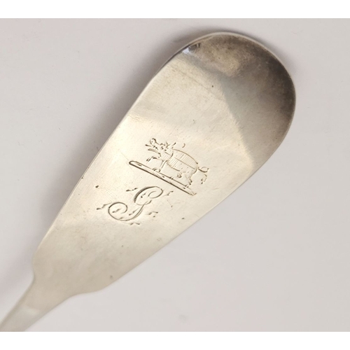 33 - A VERY GOOD IRISH GEORGE III SILVER STRAINER SPOON, with maker’s mark of John Shields. Circa 1802. E... 