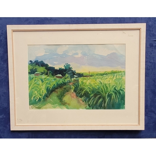 36 - COLETTE MILLS, (IRISH 20TH CENTURY), LANDSCAPE, watercolour on paper, signed lower left, 76 x 59cm f... 